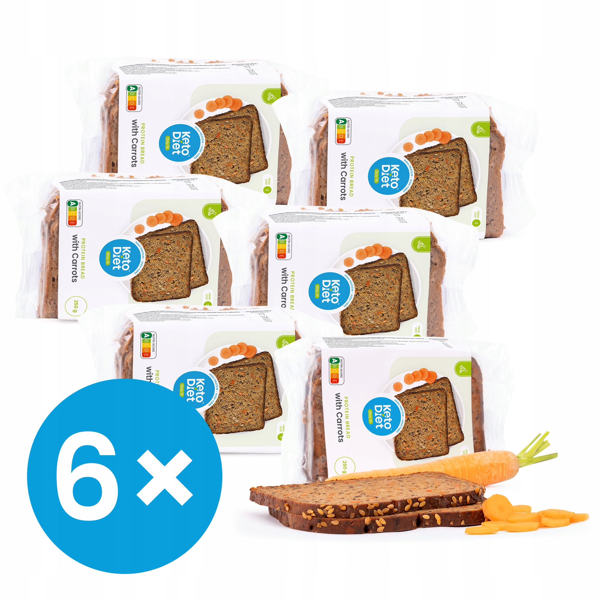 Levně KetoDiet proteinový chléb – s mrkví Multipack (6 × 250 g)