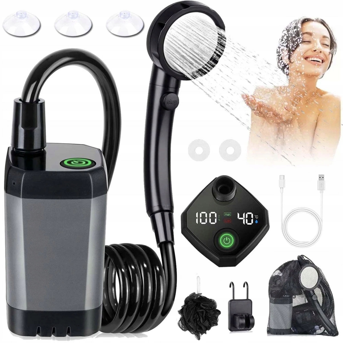 Prysznic Turystyczny Usb Pompka Elektryczna Przenośny Do Kempingowy 6000MAH