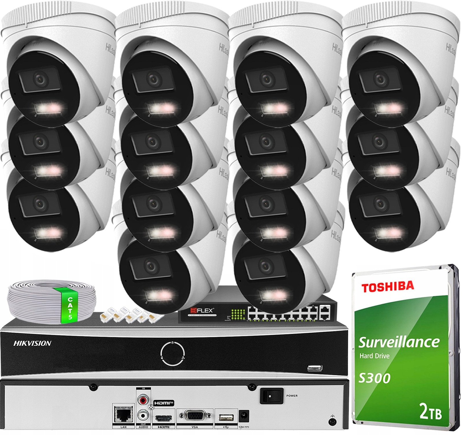 Monitorovací sada 14 kamer IPC-T240HA-LUC 4MPx Hikvision Hybrid Light PoE
