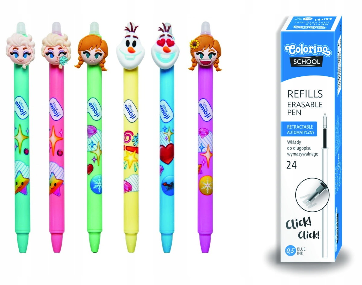 6szt Długopis wymazywalny z gumką Frozen ścieralny 24szt wkład Colorino