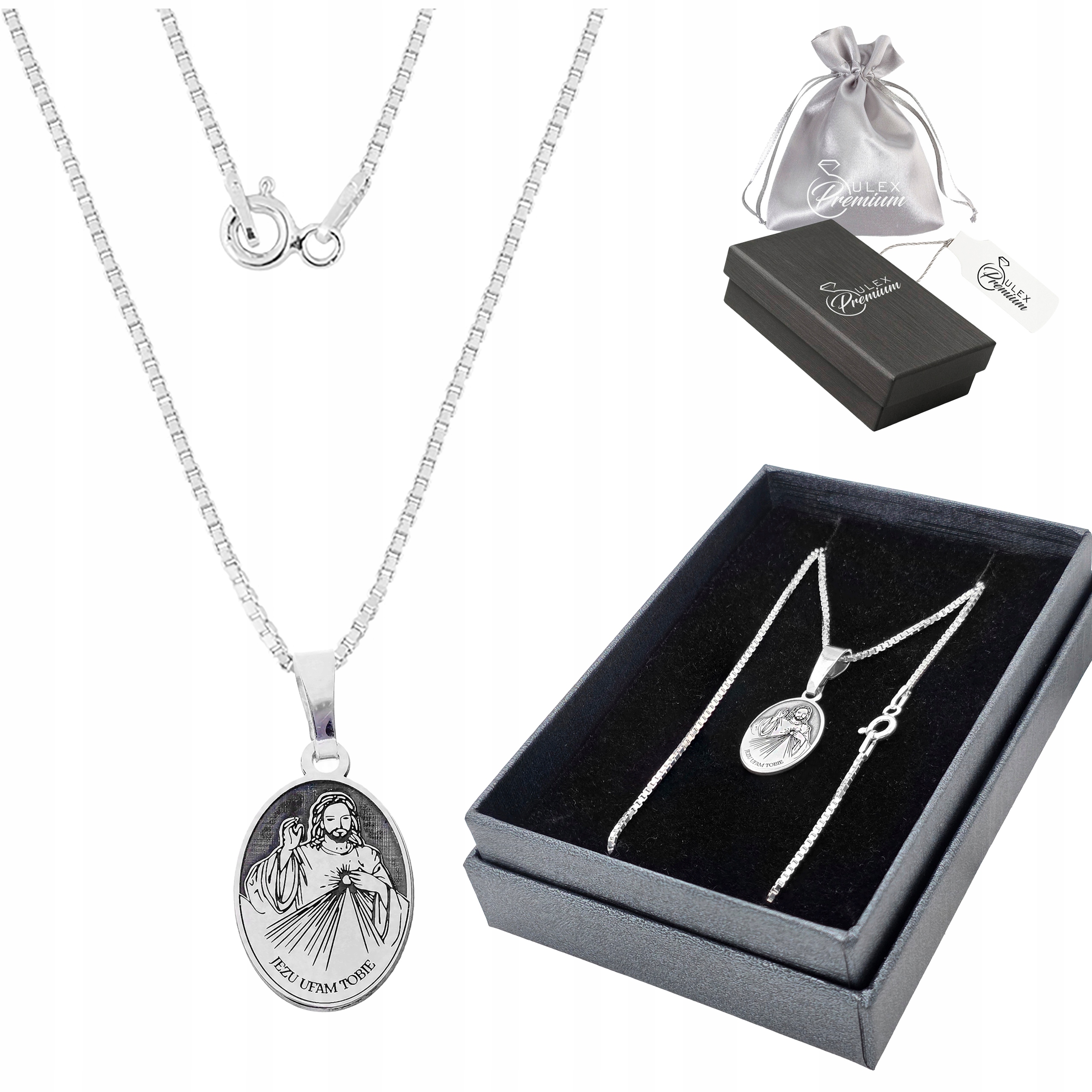 Náhrdelník Medailon Stříbro o ryzosti 925 Splétaný Benátčan Ježíš Důvěřuji Ti 55 cm
