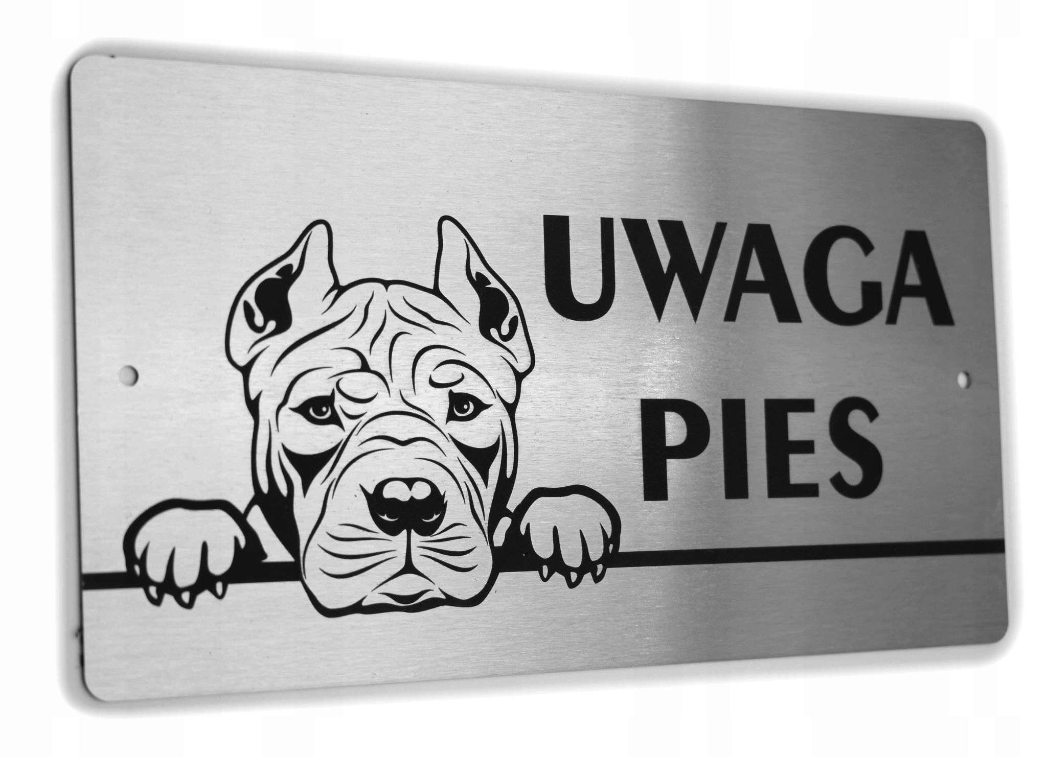 Tabliczka INOX - UWAGA PIES - Pitbull Amerykański