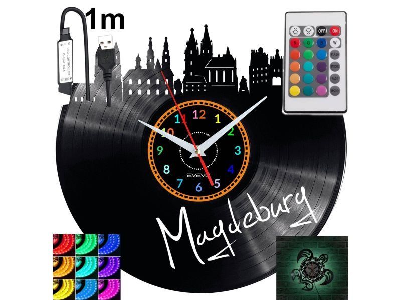 Magdeburg Nástěnné podsvícené Led hodiny Rgb na dálkové ovládání Vinylová deska Nowoc