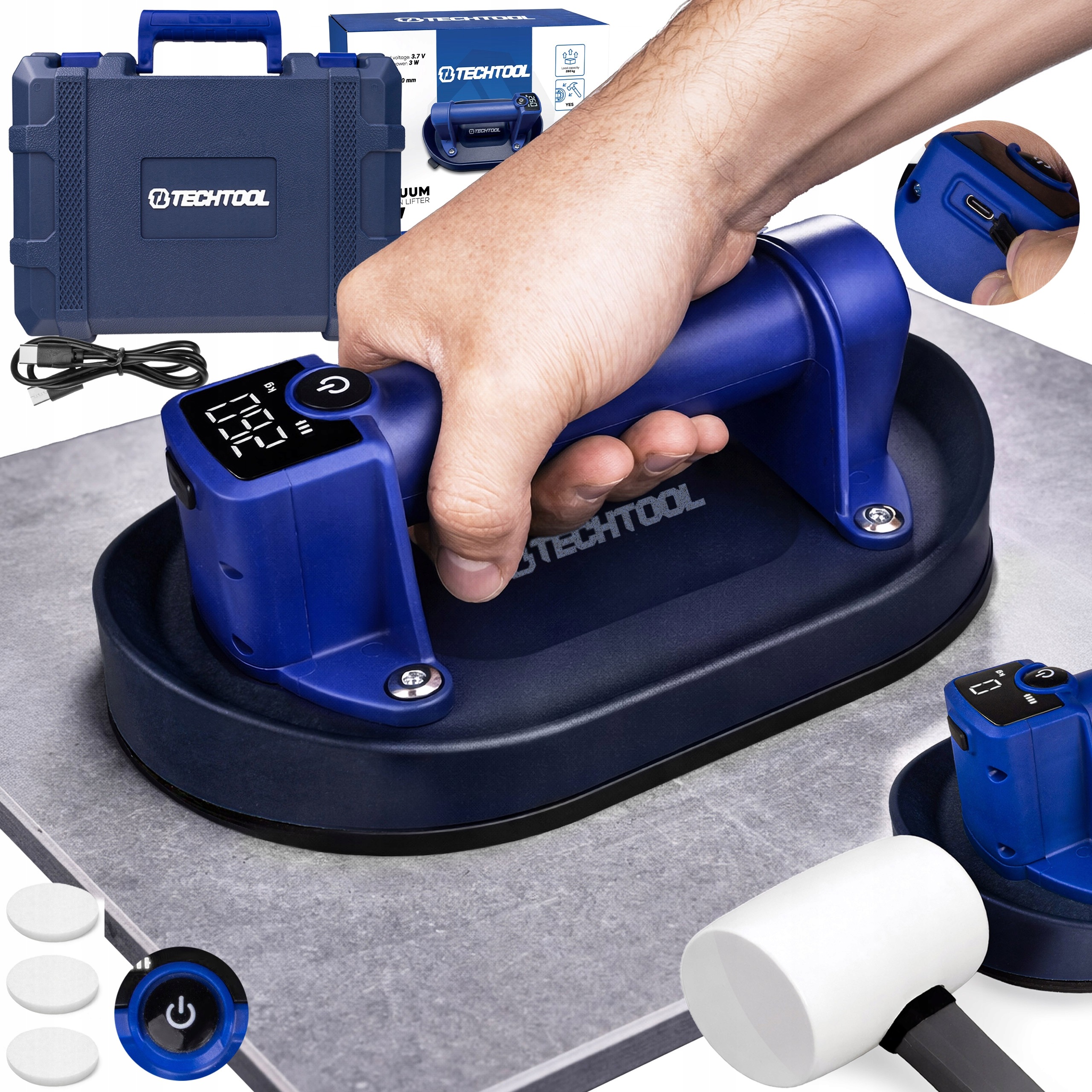 Přísavka Na Dlaždice Akumulátorová Držák Na Sklo 260 kg Techtool