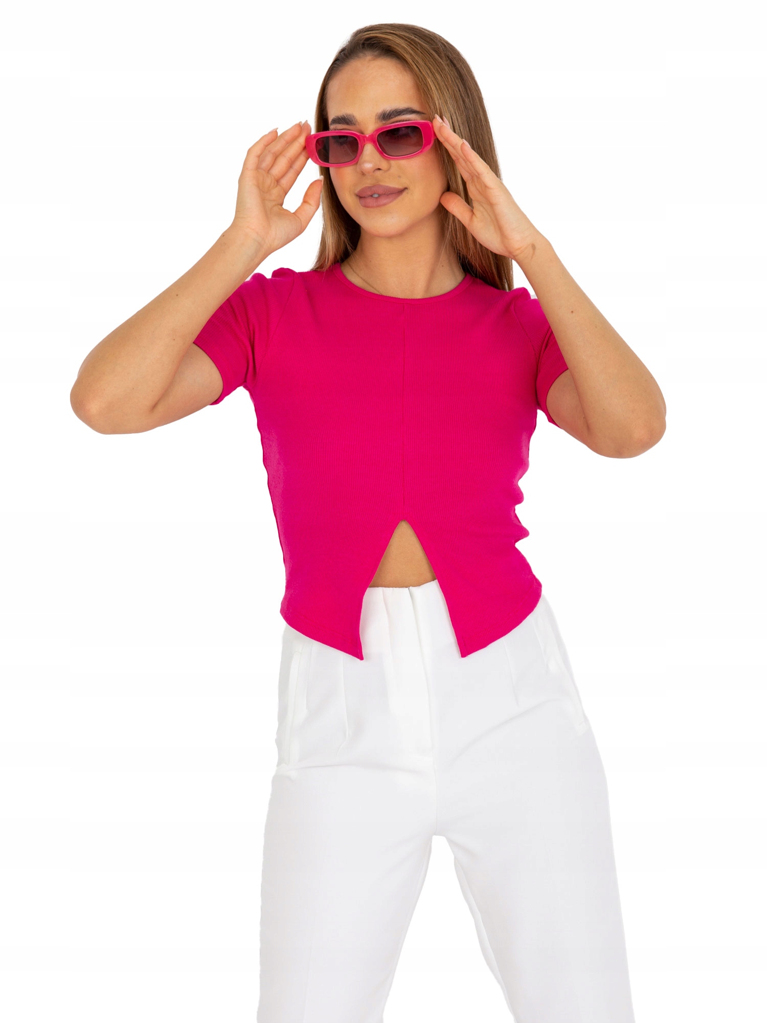 

Bluzka damska basic w prążki z krótkim rękawem - L