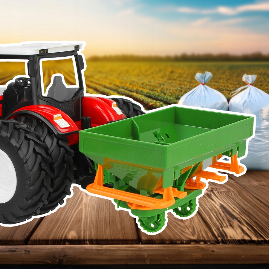 TRAKTOR ZDALNIE STEROWANY RC CIĄGNIK Z ROZSIEWACZEM NAWOZÓW PILOT ŚWIATŁA Marka Stator