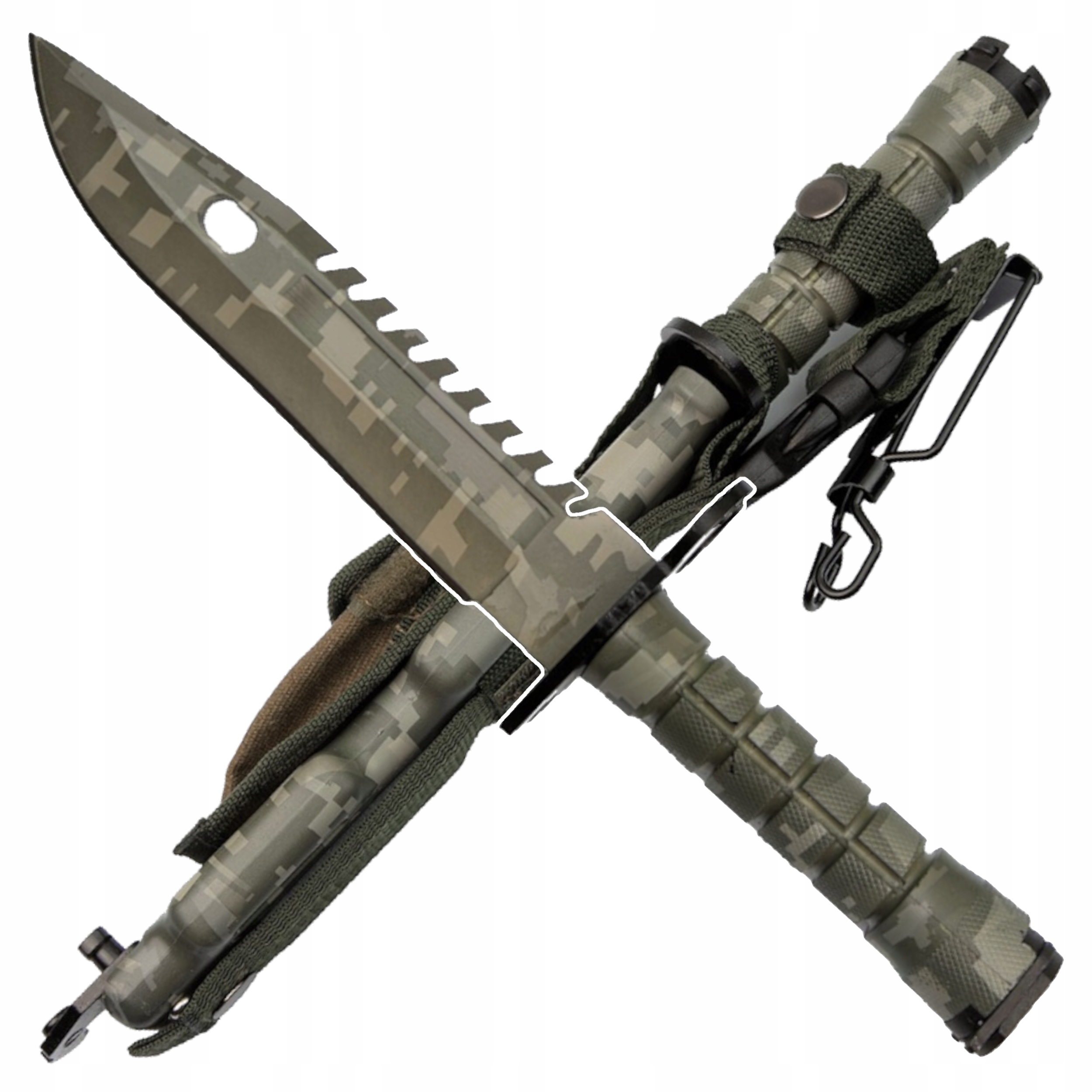 Pevný vojenský bajonet Camo Nerezová Ocel s pouzdrem a vojenským brouskem