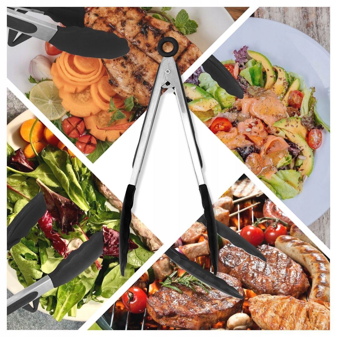 Szczypce do grilla sałatek kuchenne serwowania obracania stal silikon 27 cm Długość 270 mm