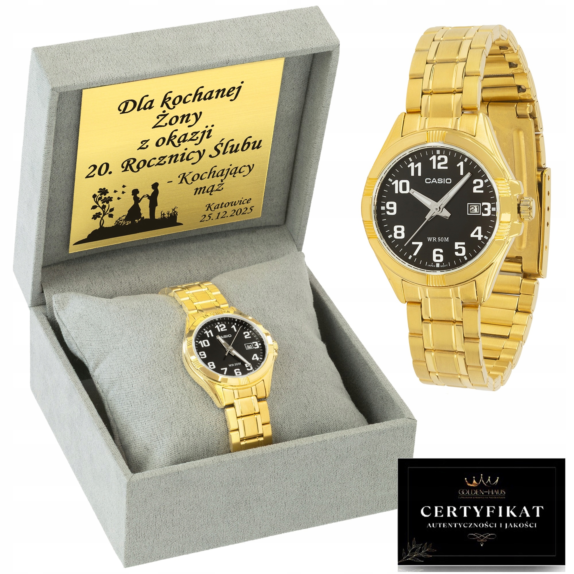 Luxusní Dámské Hodinky Casio Pozlacené Pravým 24K Zlatem Gravírování