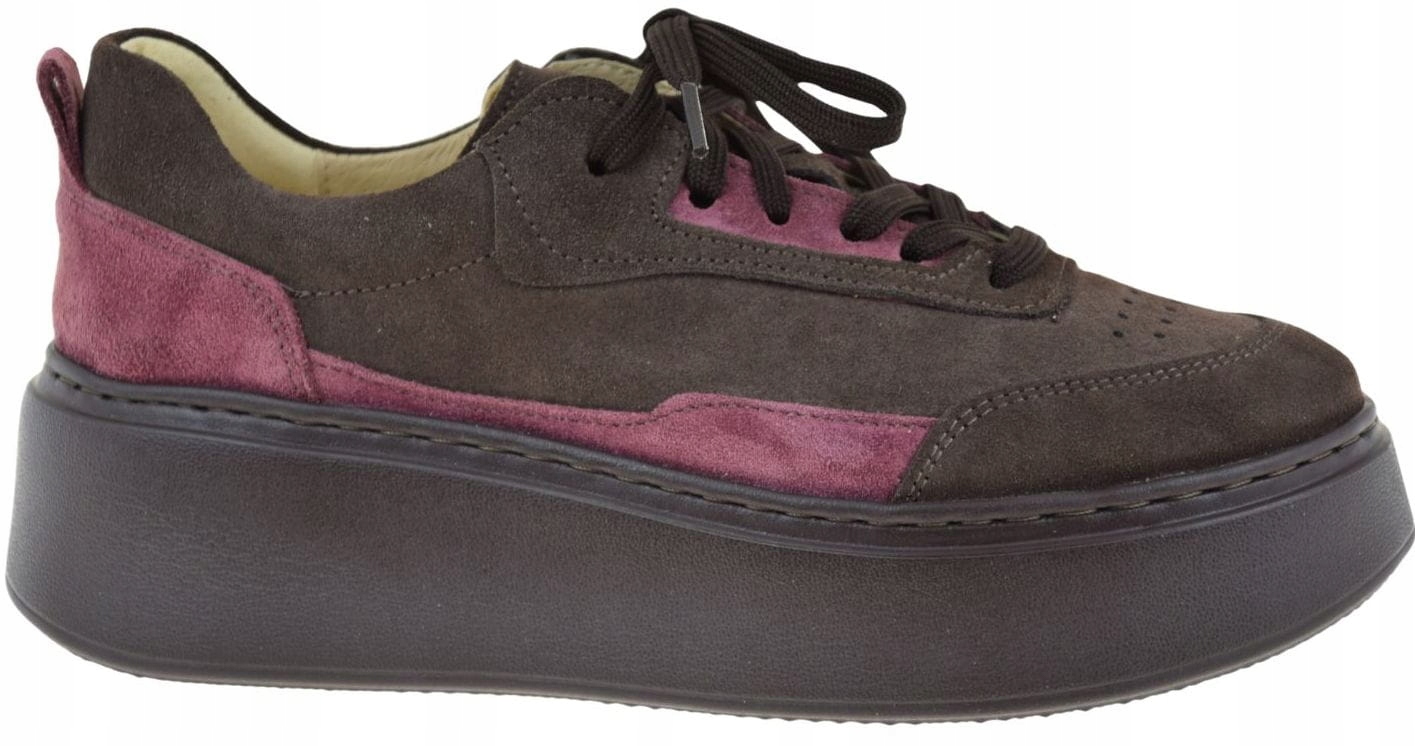 Dámské kožené polobotky na platformě Kampa N1265S3 hnědé, nubukové, VEL.38