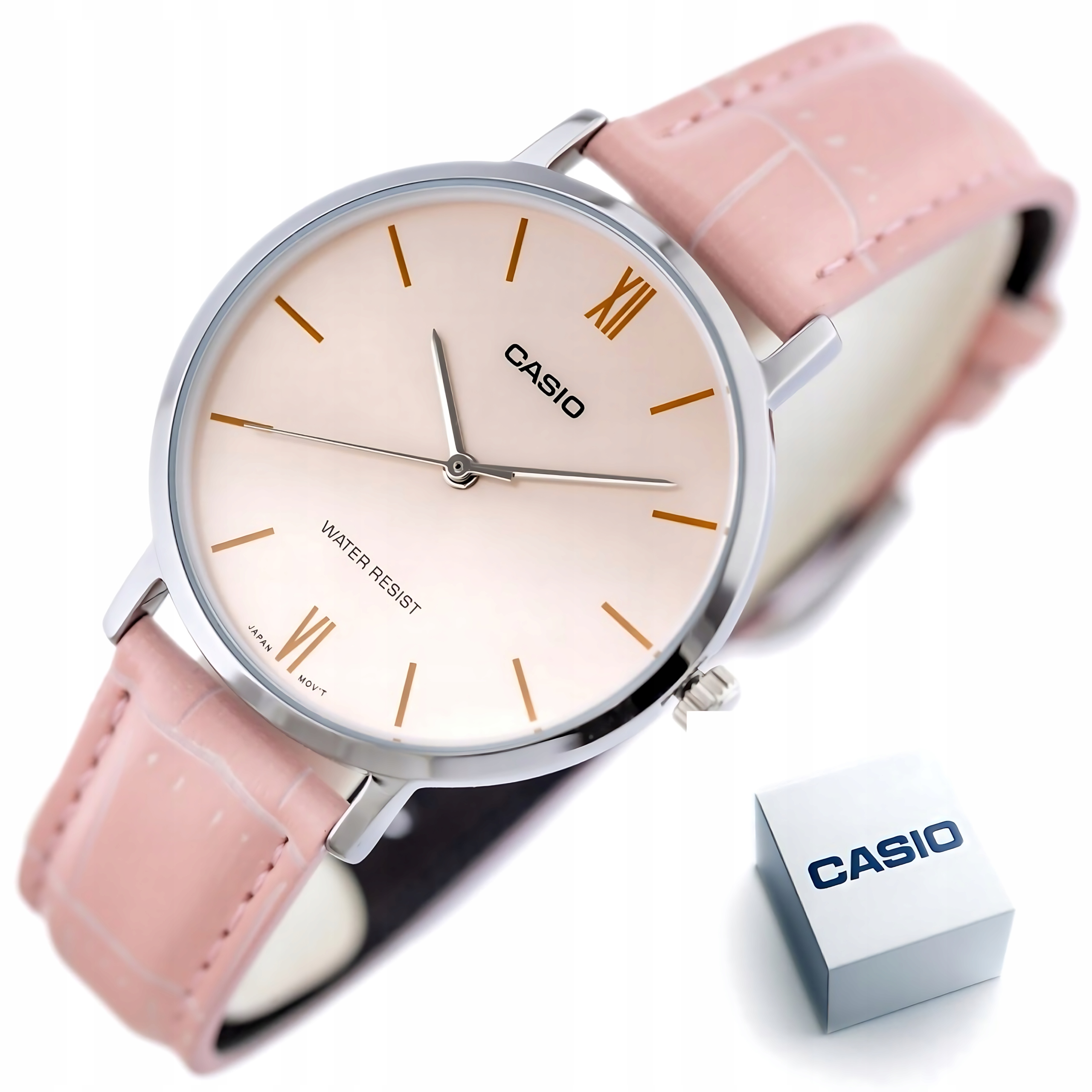 Dámské hodinky Casio LTP-VT01L-4B Stříbrné Růžové Vodotěsný kožený řemínek