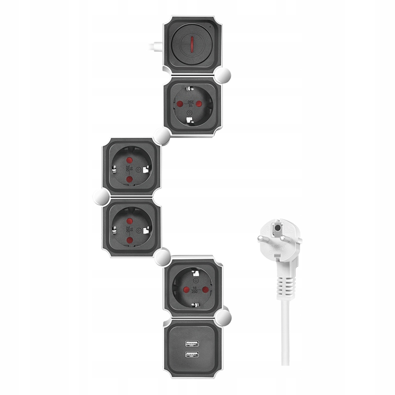 Prodlužovací Zásuvková lišta 4 zásuvky 2xUSB 1.5 m, nastavitelný tvar
