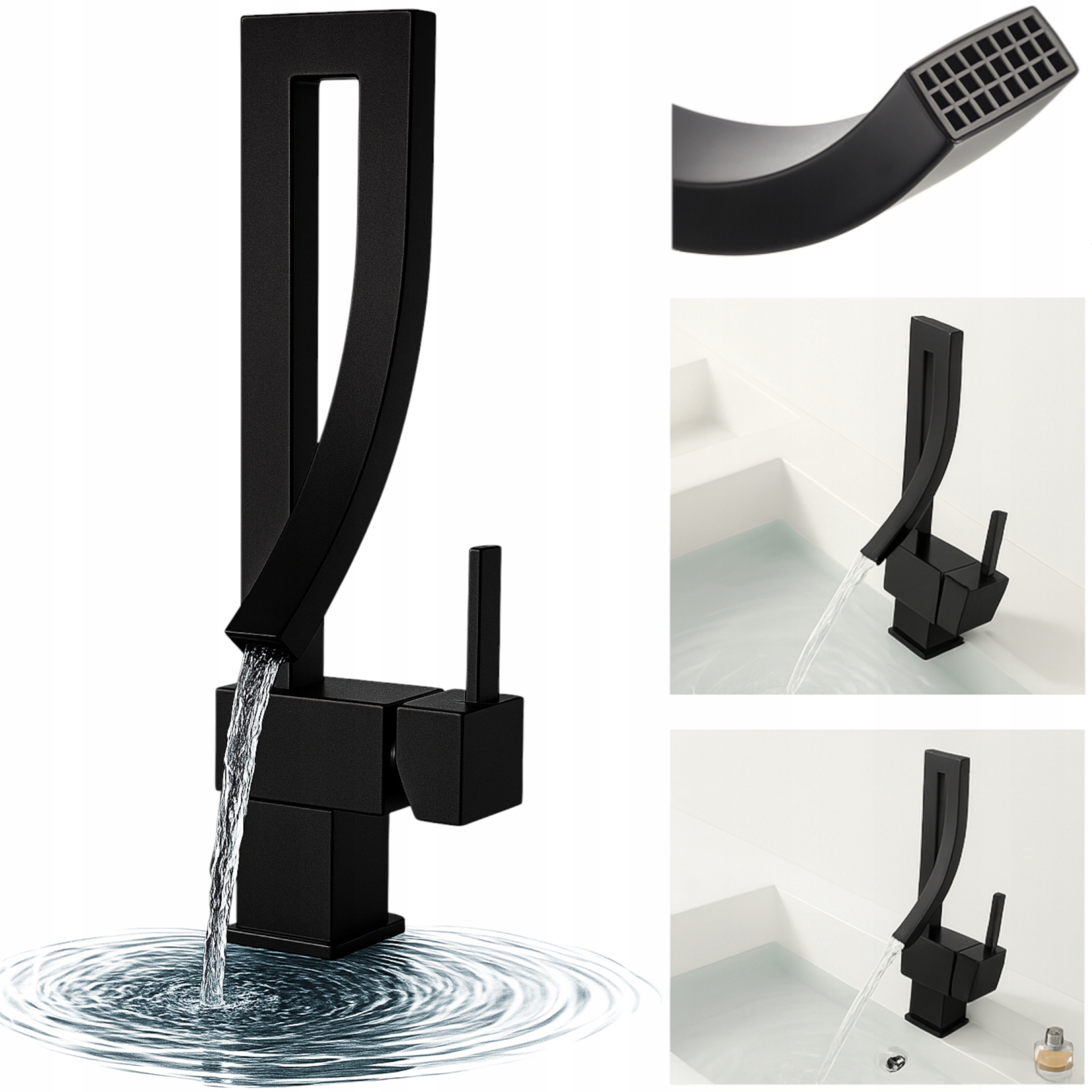 Bateria łazienkowa wylewka kran nablatowy stojący Czarny obrotowy kuchenny