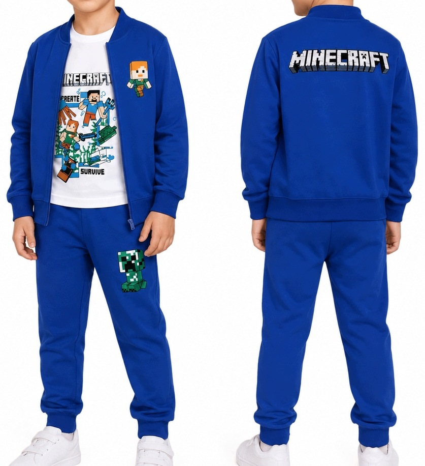 3 częściowy dres minecraft 128 bluza spodnie bluzka komplet
