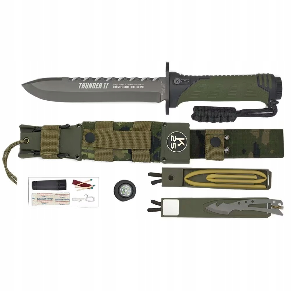 Nůž K25 32134 Thunder II zelený, prak, příslušenství, titanová povrchová úprava