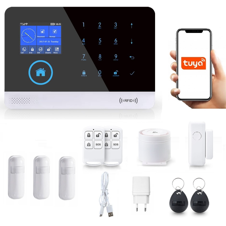 Bezdrôtový LCD Alarm 2.4" Gsm WiFi Tuya Smart V Poľštine 3xPIR