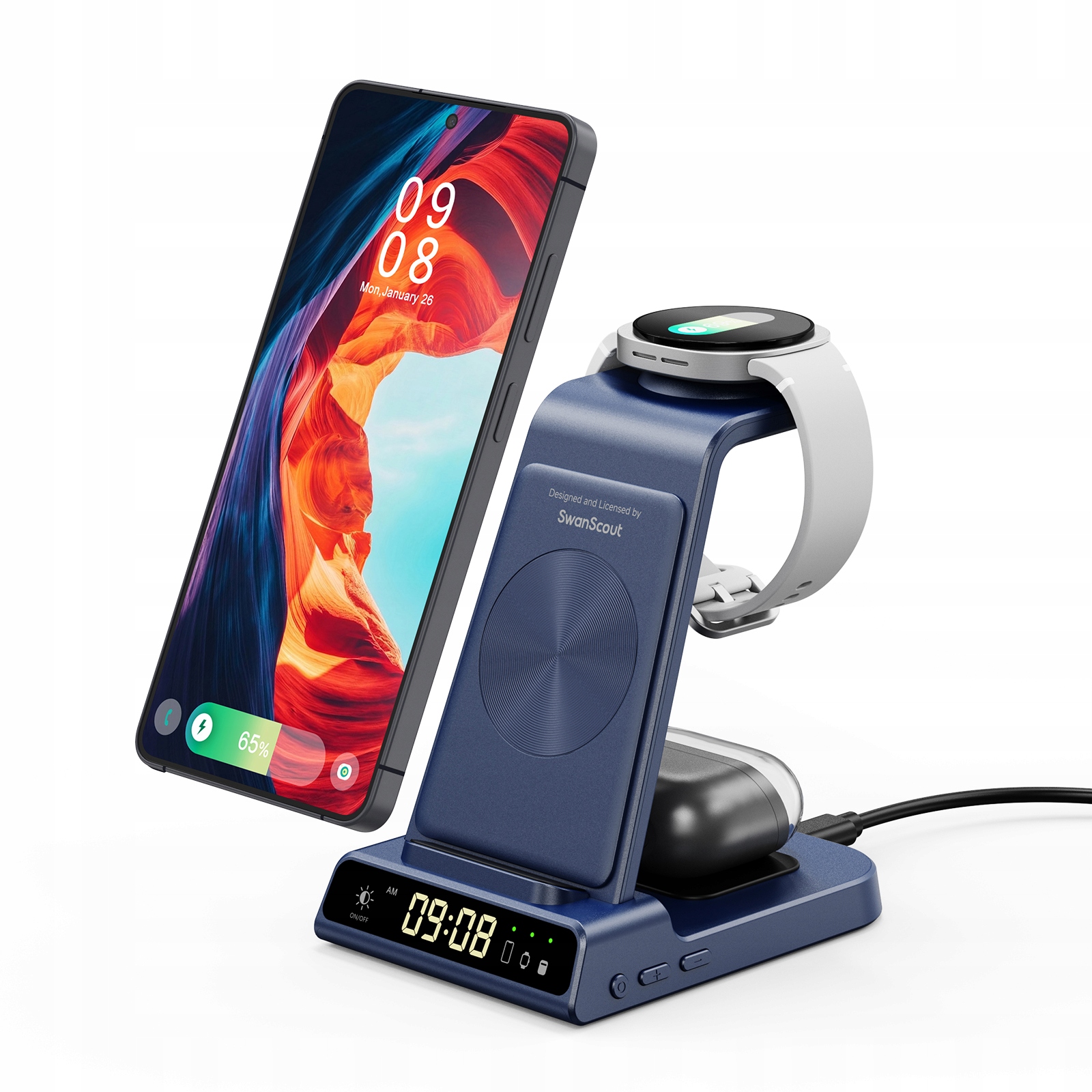 Bezprzewodowa ładowarka do Samsung S26/S25/S24, 3w1 stacja ładująca Watch Buds