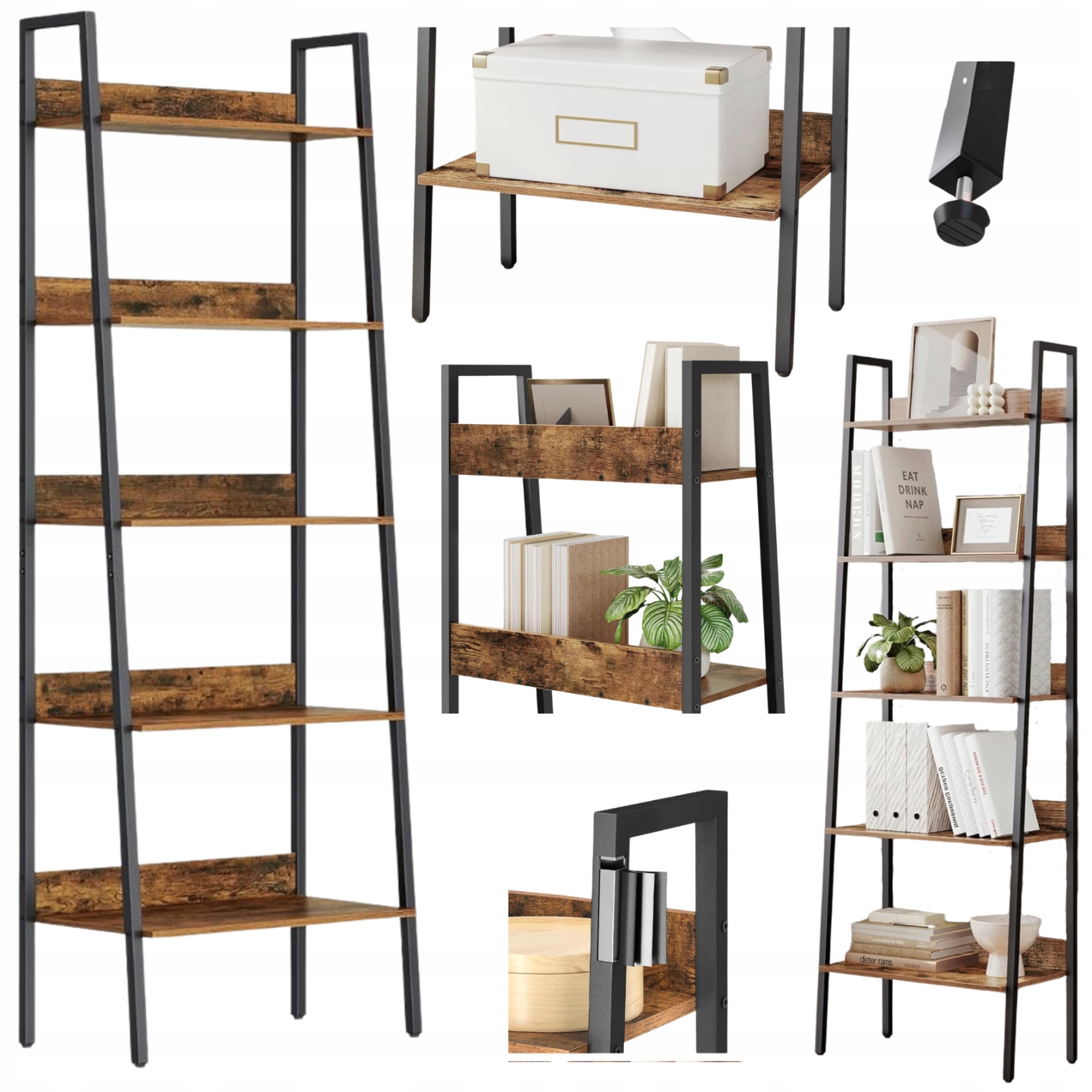 Úzky Regál Rebrík 5 políc do kúpeľne a kuchyne Schodisková polica Loftová