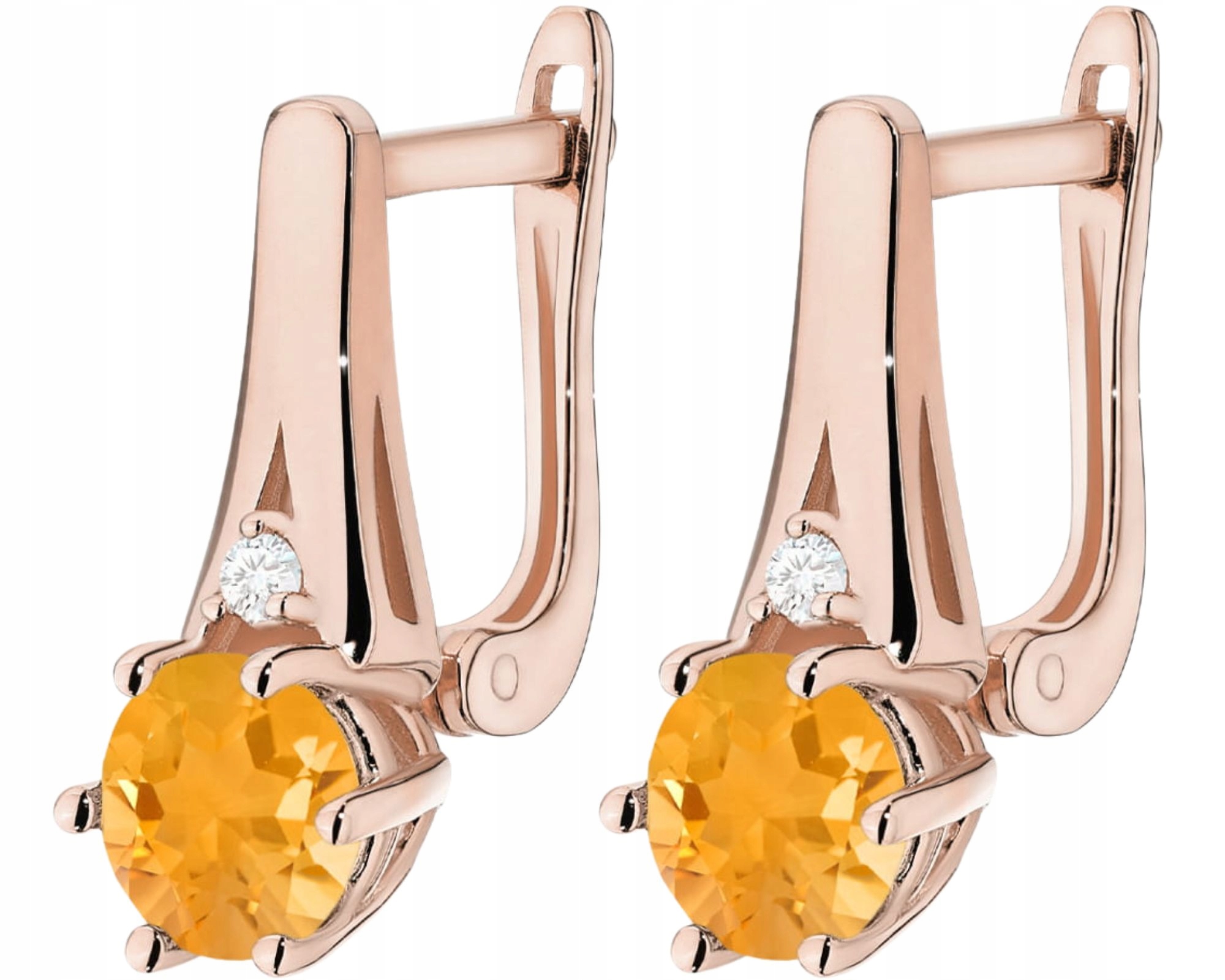 Růžové Zlato Náušnice Citron Diamant Briliant Zlato 14K Anglické Zapínání