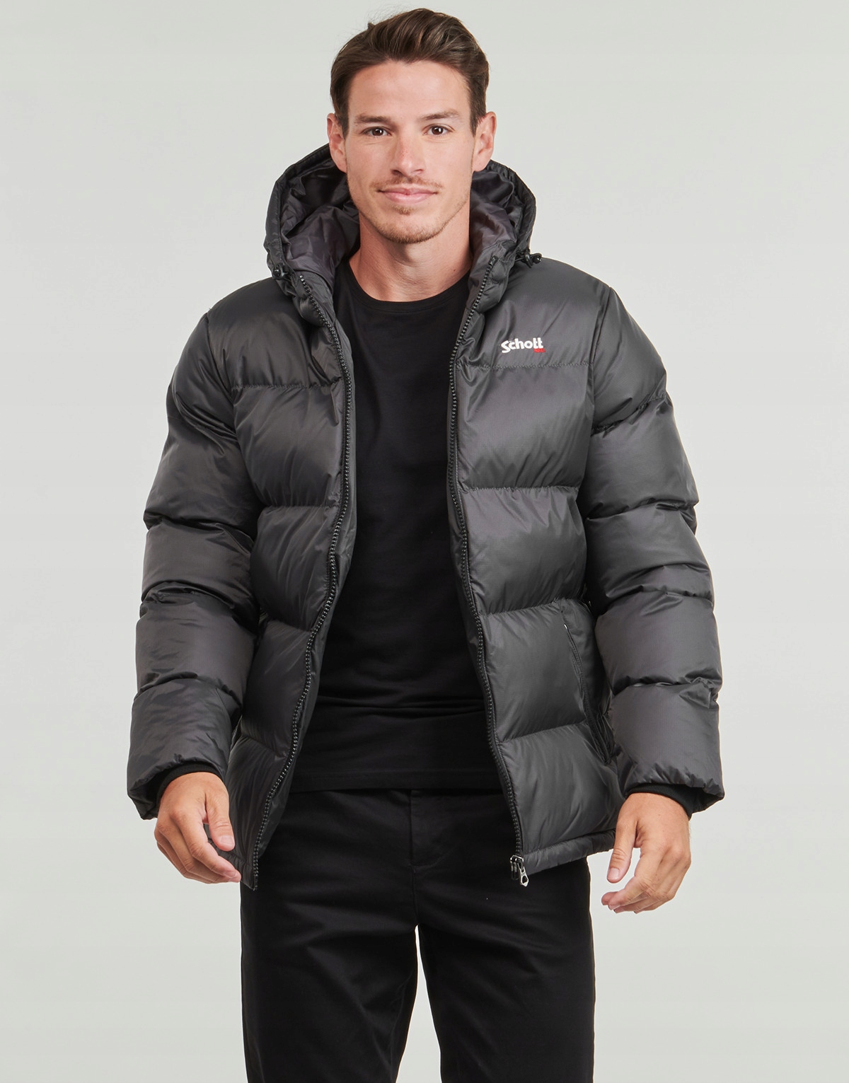 Schott Nyc Péřová Bunda Šedá S Dlouhým Rukávem Na Zip XXXL 7AA