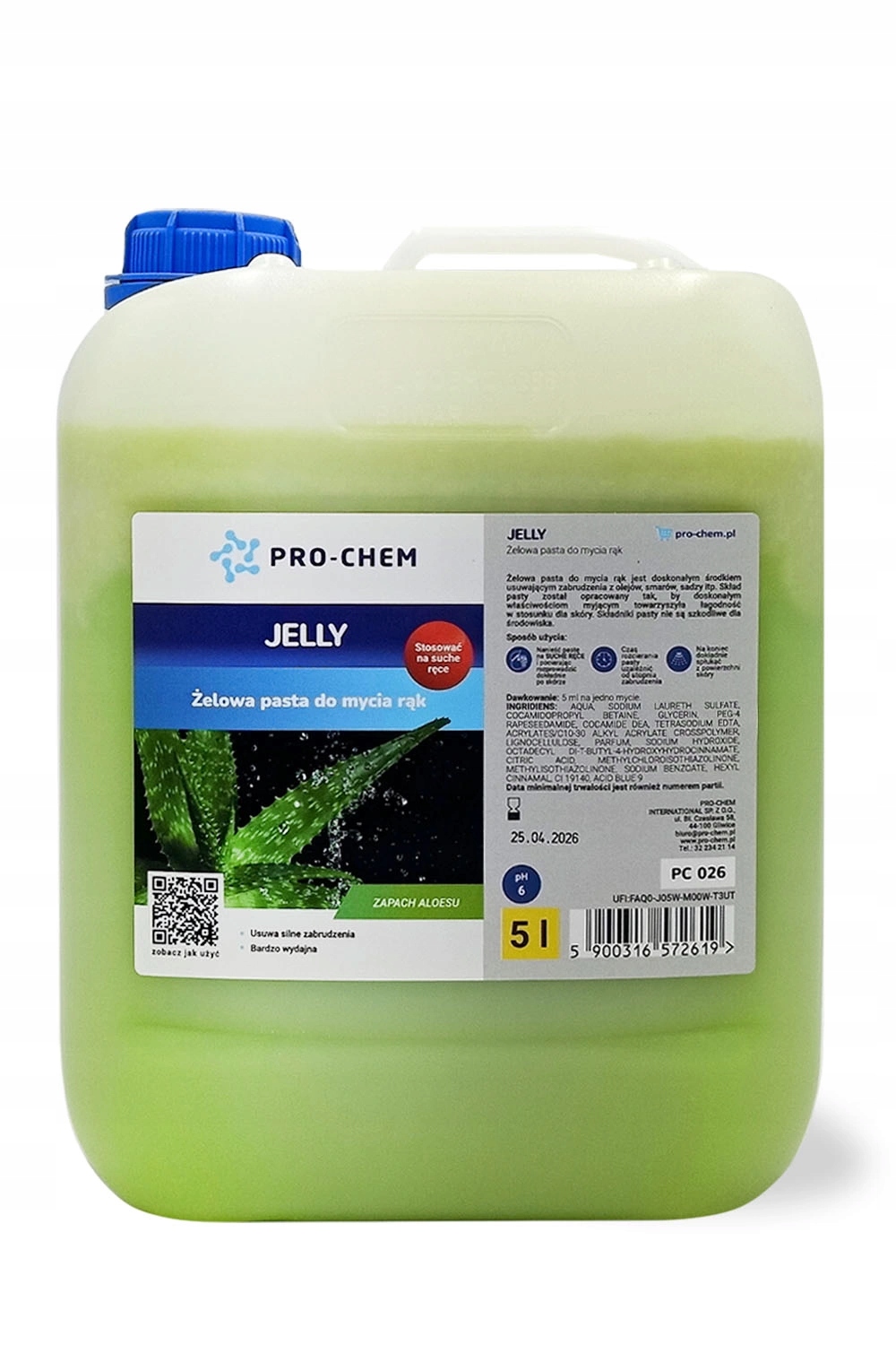 Pasta Żelowa Do Mycia rąk Aloes Jelly 5L Pro-chem