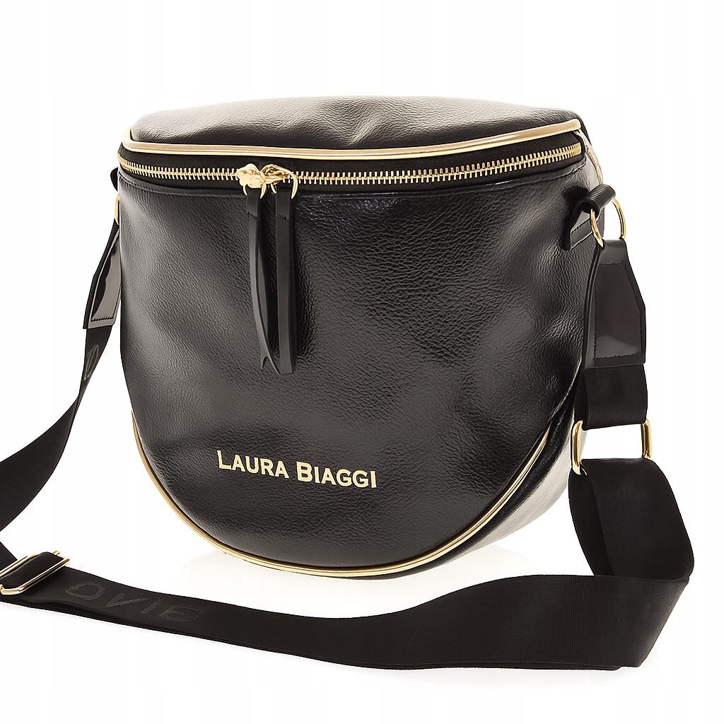 Laura Biaggi Kabelka Přes Rameno Dámská Kabelka Přes Rameno Pásek S Logem Černý Lesk