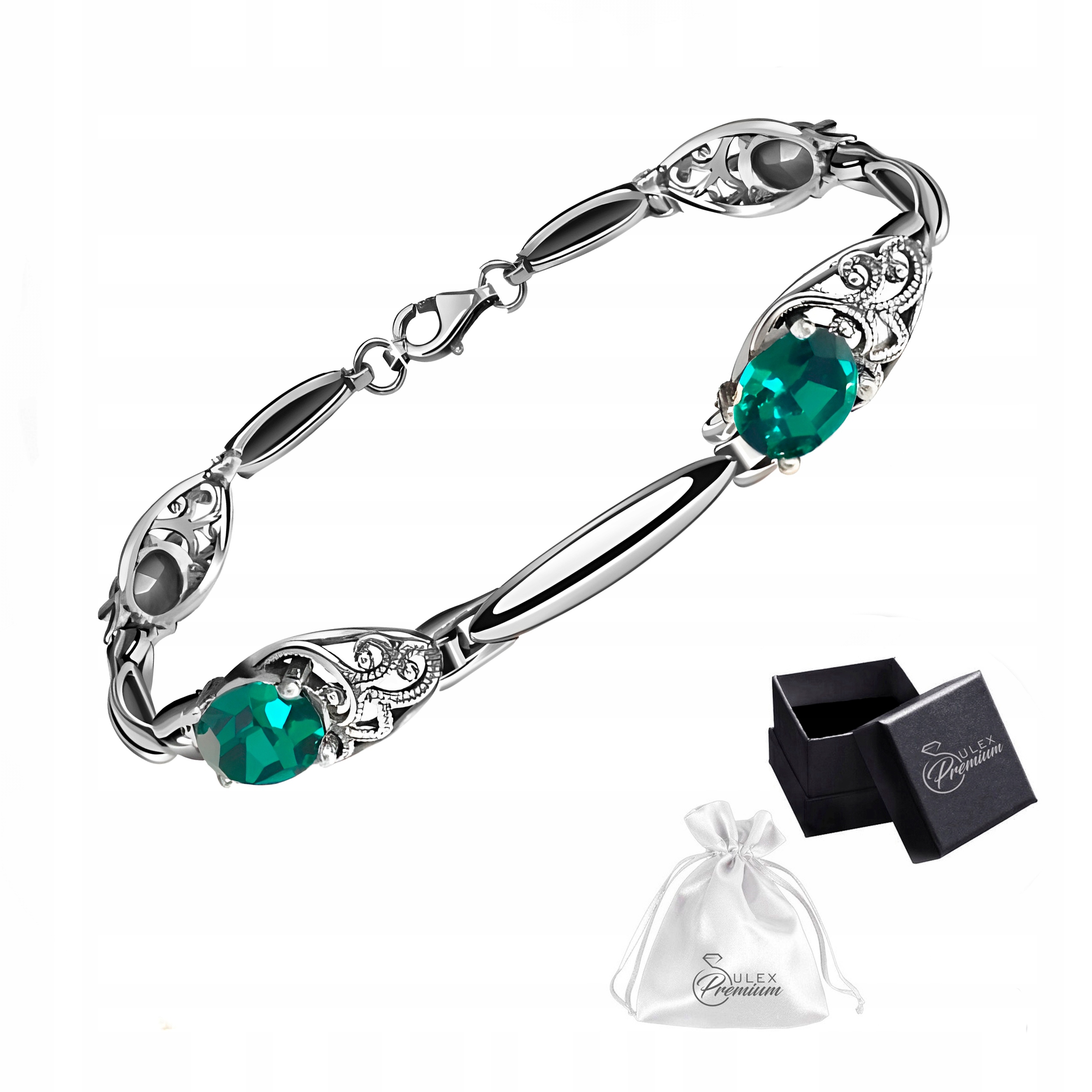 Stříbrný náramek 925 Krásný s křišťálem Emerald Dárek