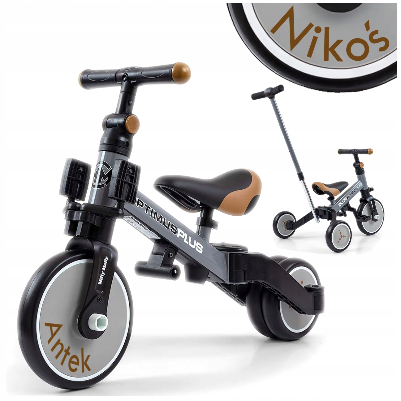 na roczek dla chłopca Rower trójkołowy Jeździk pchacz 4w1 +Imię