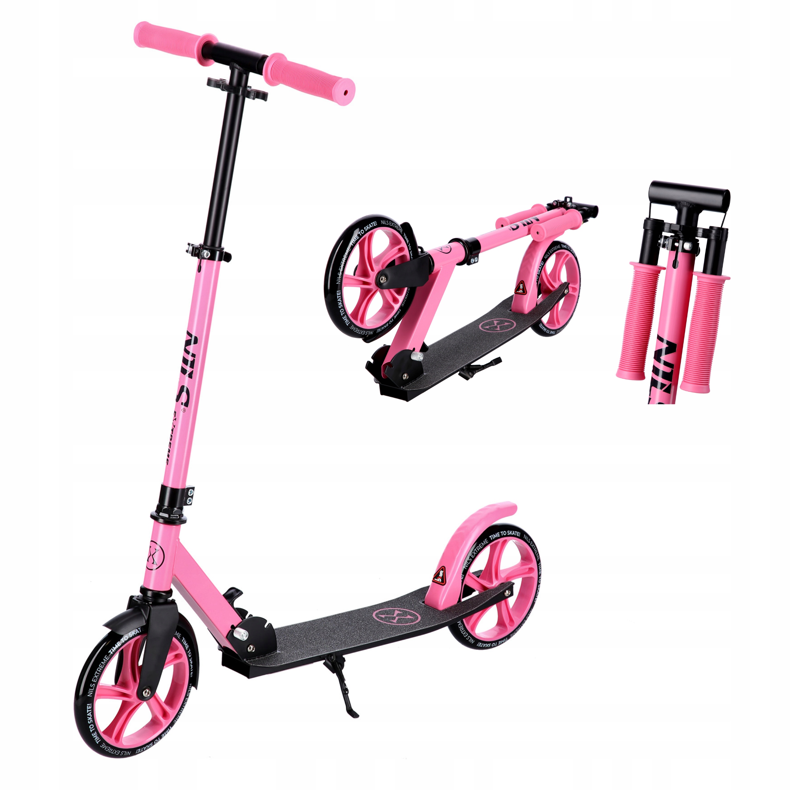 Różowa Duża Hulajnoga Miejska Składana Koła 200mm ABEC7 100kg Nils Extreme