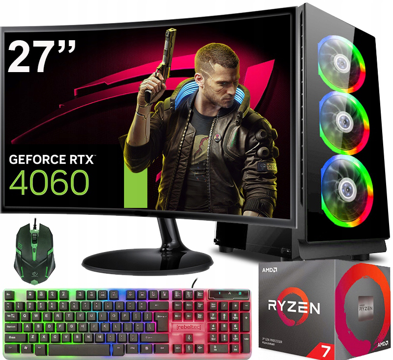 Zestaw Gamingowy Ryzen 7 5700X 32GB Rtx 4060 8GB +WIN11 +monitor 27'' 100Hz