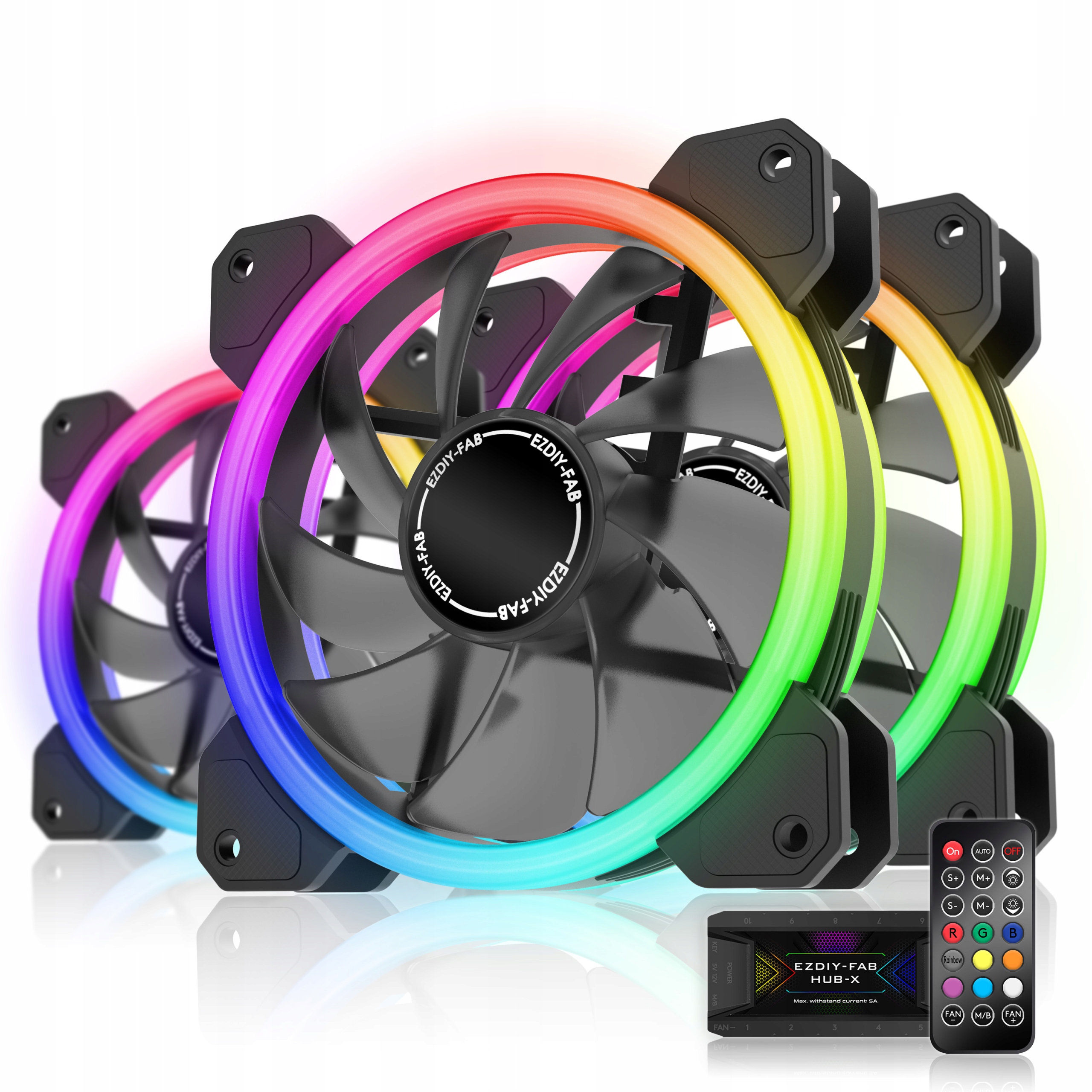 Zestaw 3 wentylatorów 3w1 do komputera 120mm Ezdiy-fab Argb 6 Pin Dual-Ring