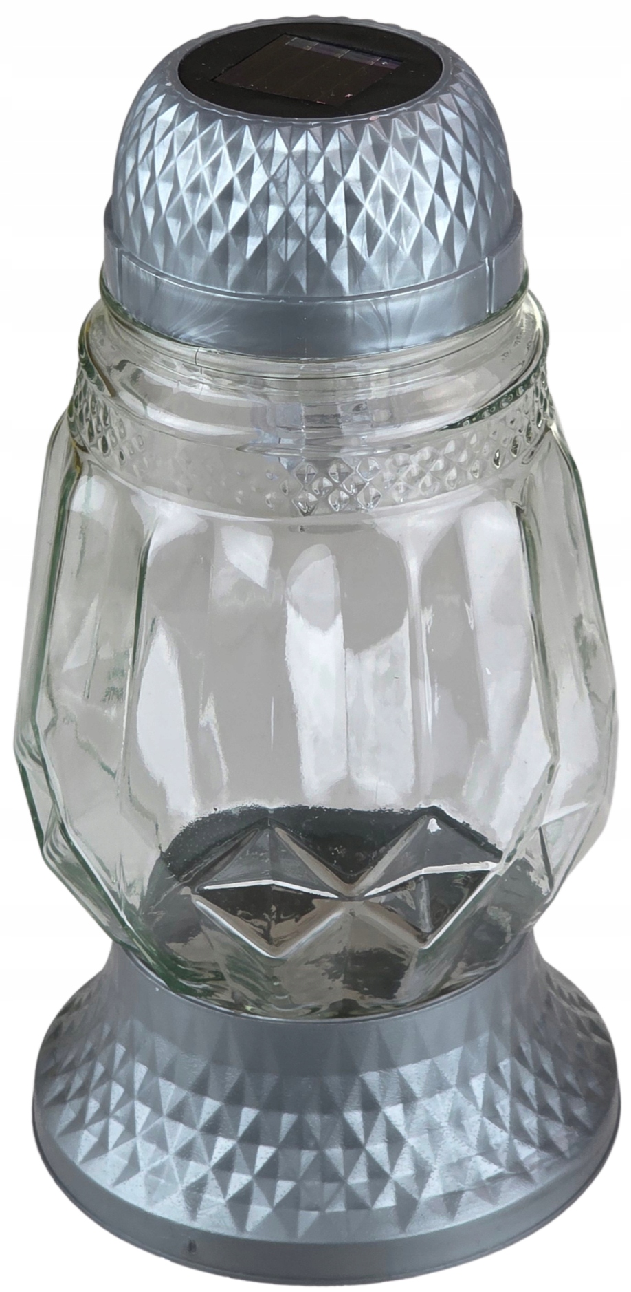 Wysoki Znicz Solarny LED 22 cm – ZNICZE EKO, Wodoodporny, LA508 SREBRNY