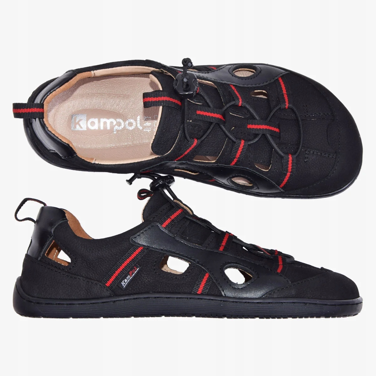 Sandály Barefoot Kožené Široké Zabudované Trekové Měkké Černé 39