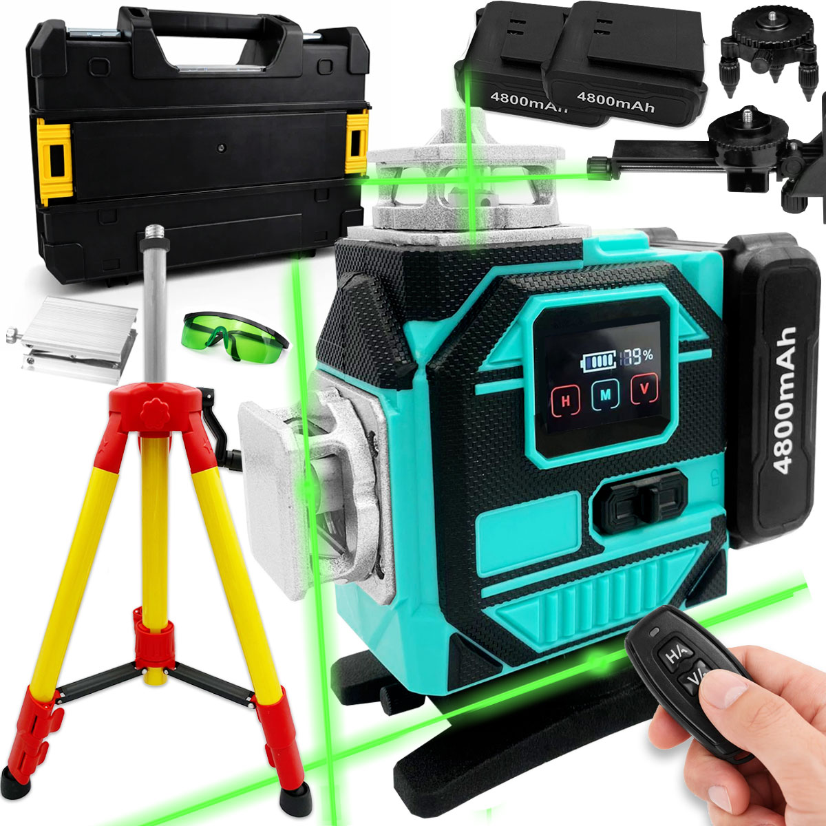 Křížový Laser 4D 360 Laserová Vodováha Pro 16 Řádků Zelená 2xAKU Stativ