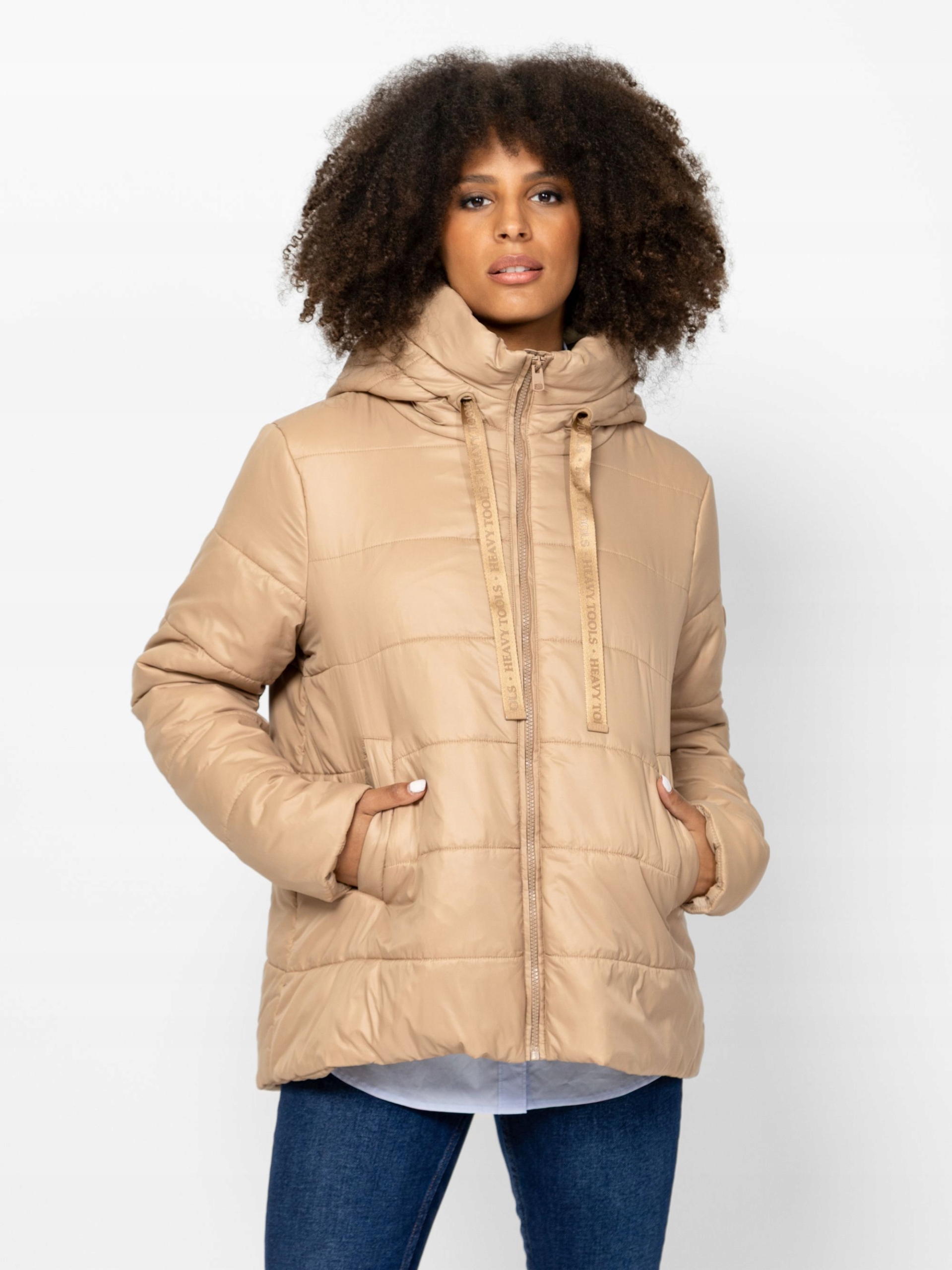 Heavy Tools Dámská Zimní Prošívaná Bunda S Kapucí, 25 Not, Béžová