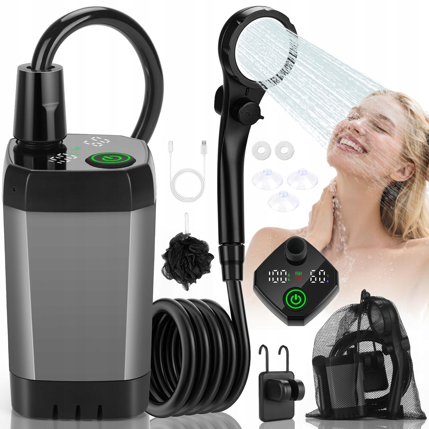 Prysznic Turystyczny Bezprzewodowy Kempingowy Z Akumulatorem LCD 6000 mAh