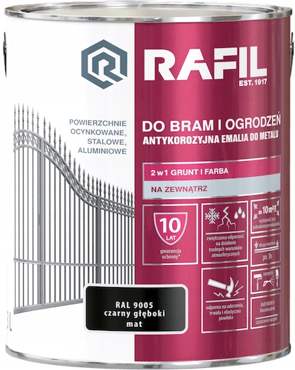

Farba Rafil Brama Ogrodzenia Mat RAL9005 3L