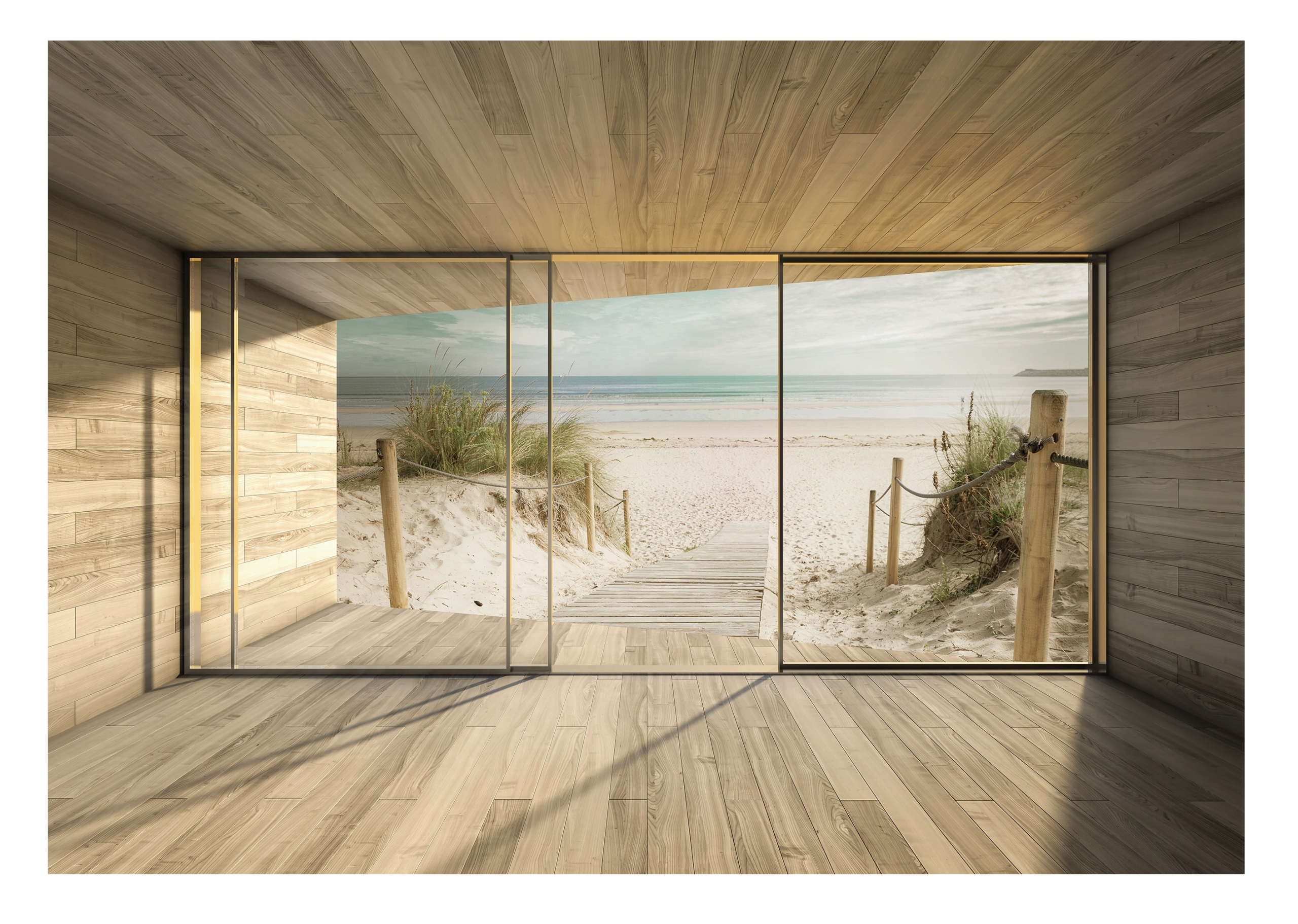 Fototapeta 3D Okno Pláž Moře Most 152x104