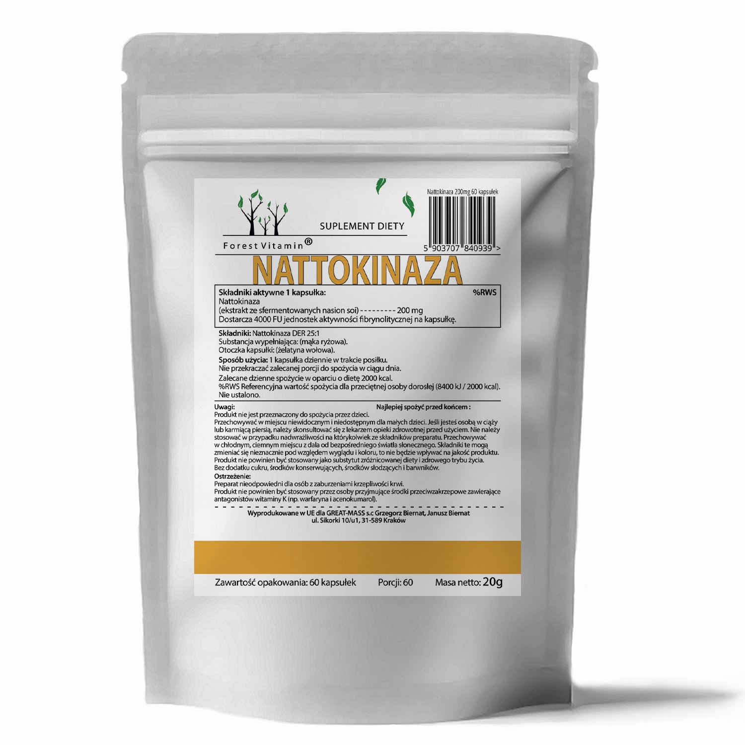 NATTOKINAZA 200mg NAJMOCNIEJSZA NATTO ZAKRZEPY PRZEPŁYW KRWI