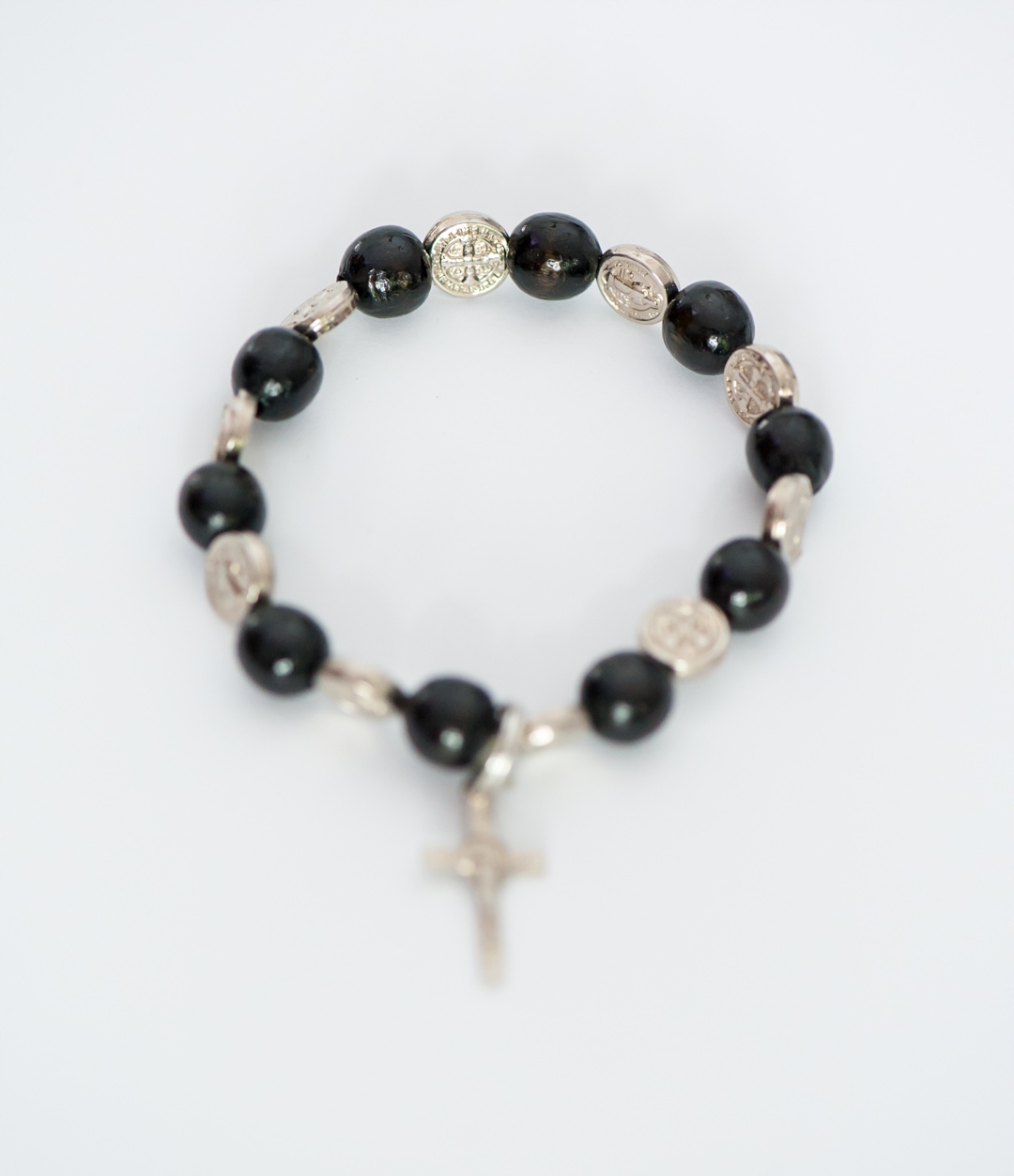 Dziesiątek różańca bransoletka drewniana czarna św Benedykt obwód 17 cm Marka Inna marka