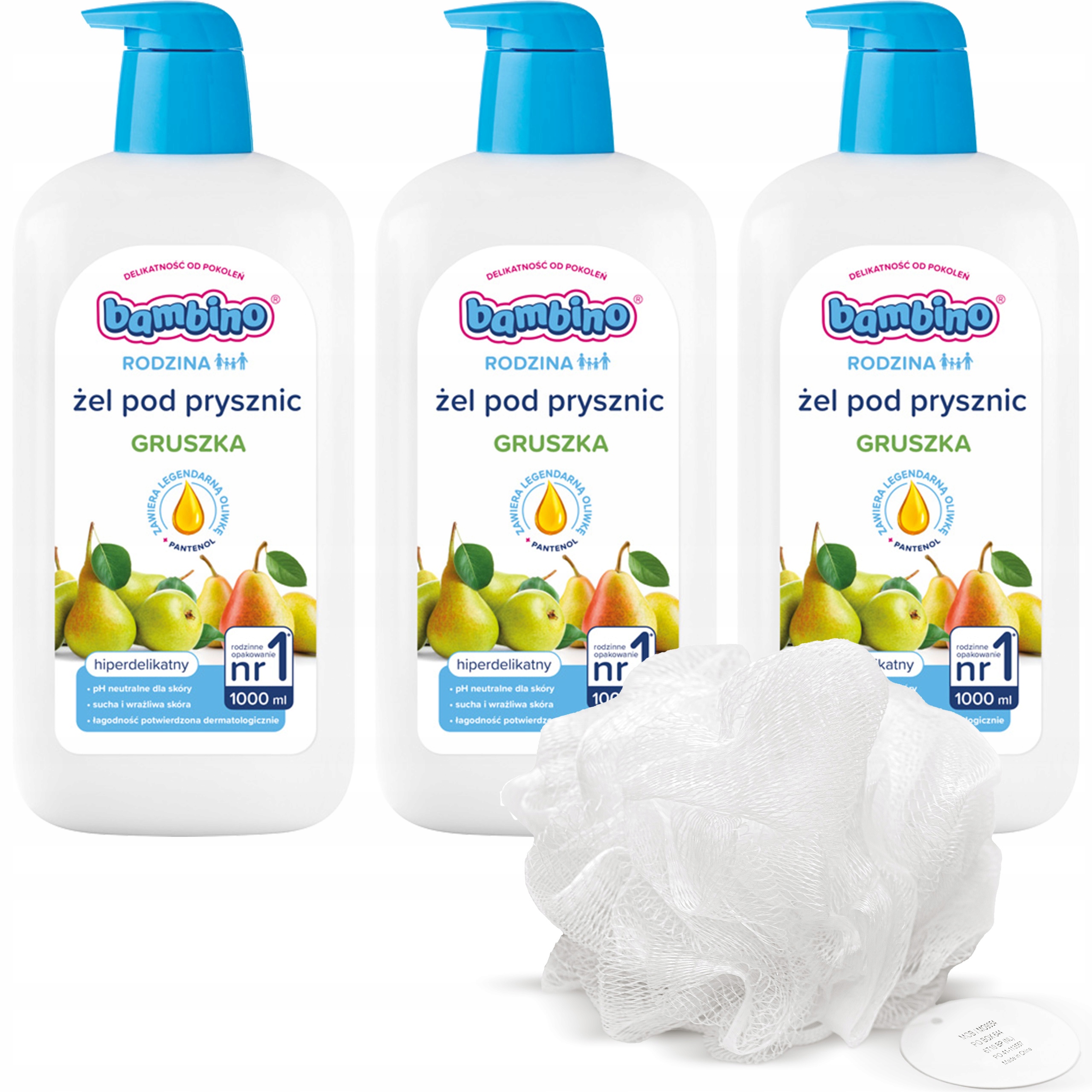 3 x Bambino Rodzina Żel pod prysznic o zapachu gruszki, 1000 ml myjka