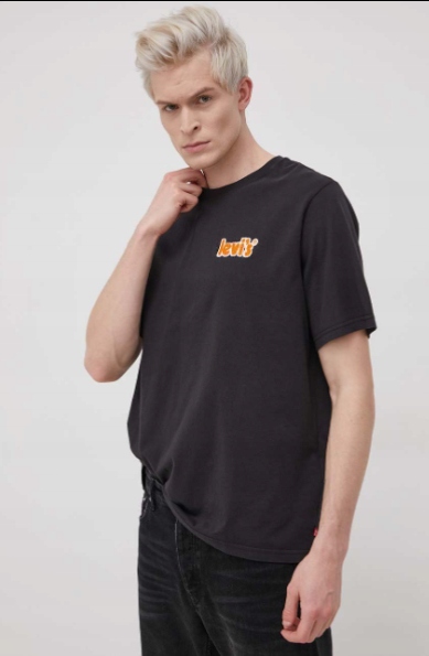levis Levi's Bavlnené tričko čierne s aplikáciou veľ. M