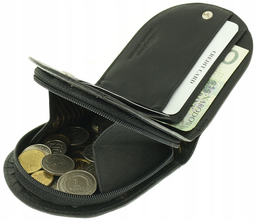 Bilonówka skóra naturalna czarna podkówka podkowa na monety banknoty