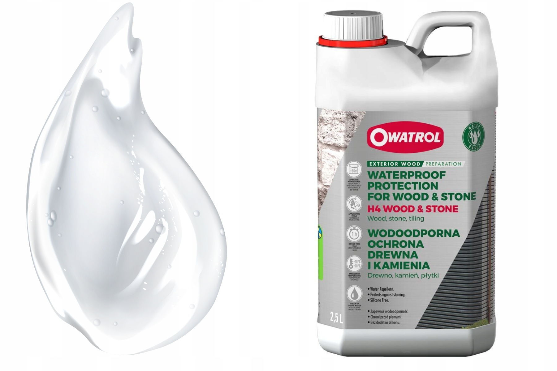 H4 Wood od Owatrol je hydrofobní odpuzovač vody na dřevo o objemu 2,5 l
