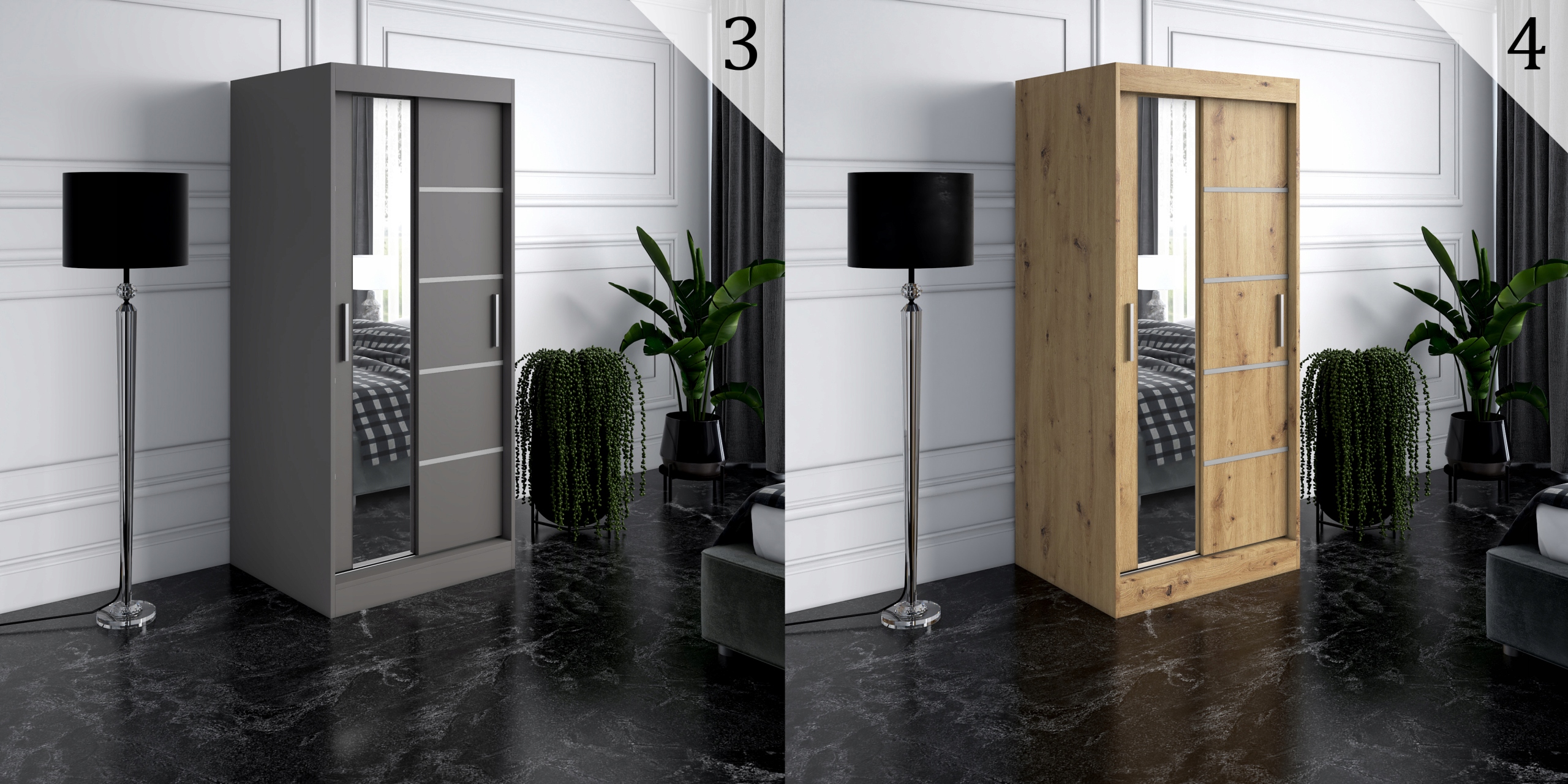 Szafa przesuwna 90 cm 2 wnętrza ARTISAN + ANTRACYT Marka inna