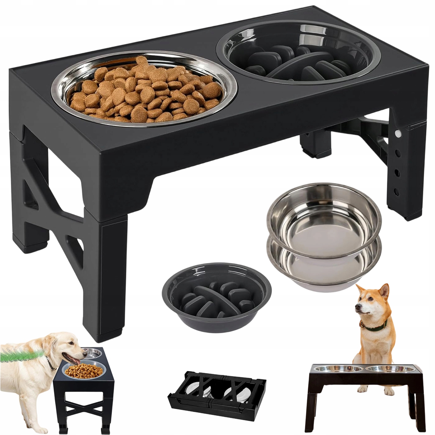 Levně dvojitá miska pro psa kočku protiskluzová na krmivo pro vodu Napáječka černá