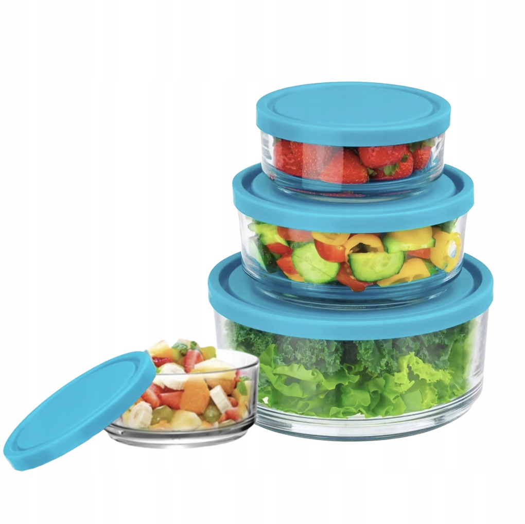 ÜVEG TARTÁLYOK FEDÉLLEL MOSOGATÓGÉP TÁLAK uzsonnás doboz 4 db KEREK