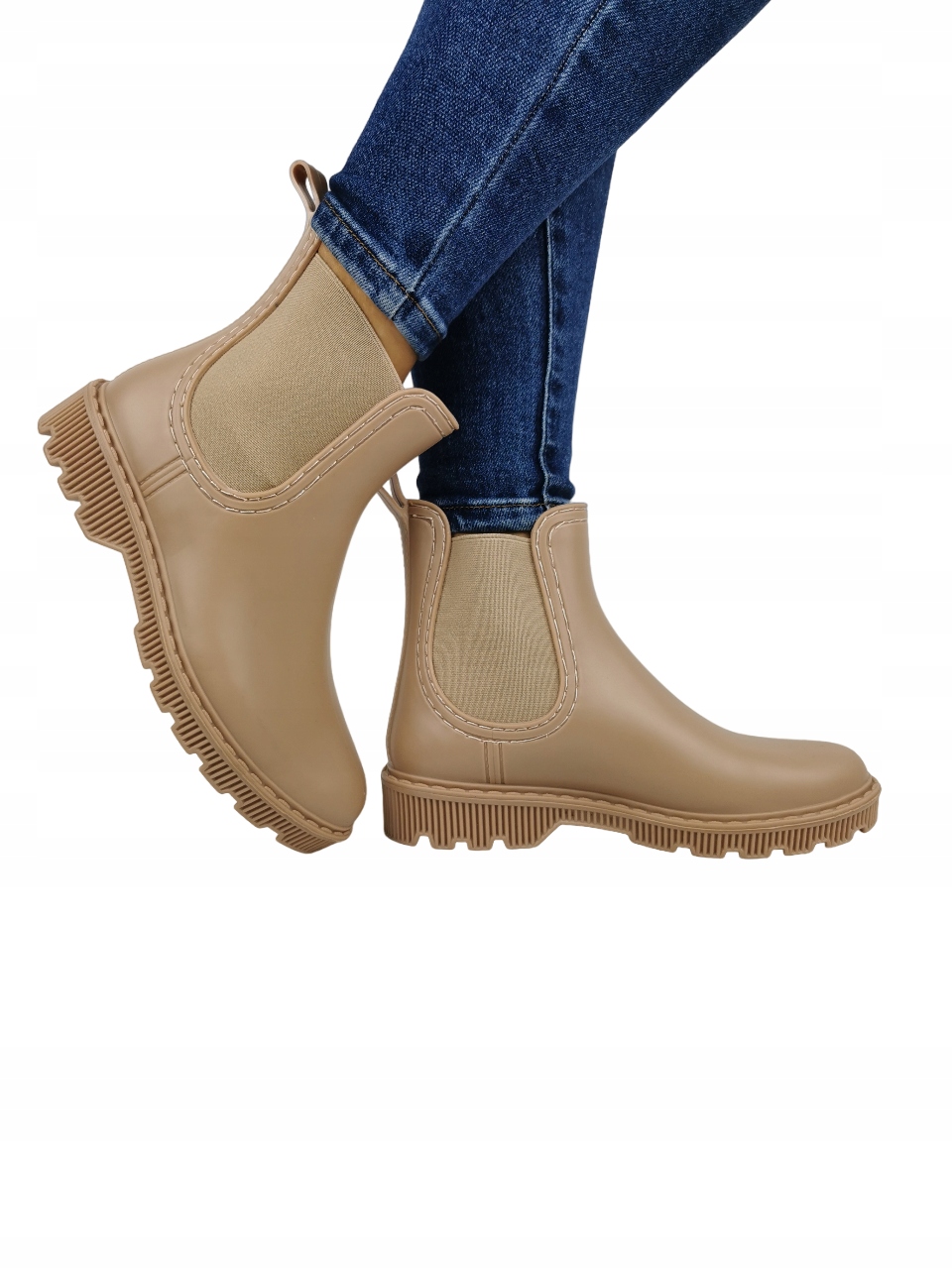 Kalosze gumowce lekkie wygodne krótkie Beżowe Długość wkładki 24 cm