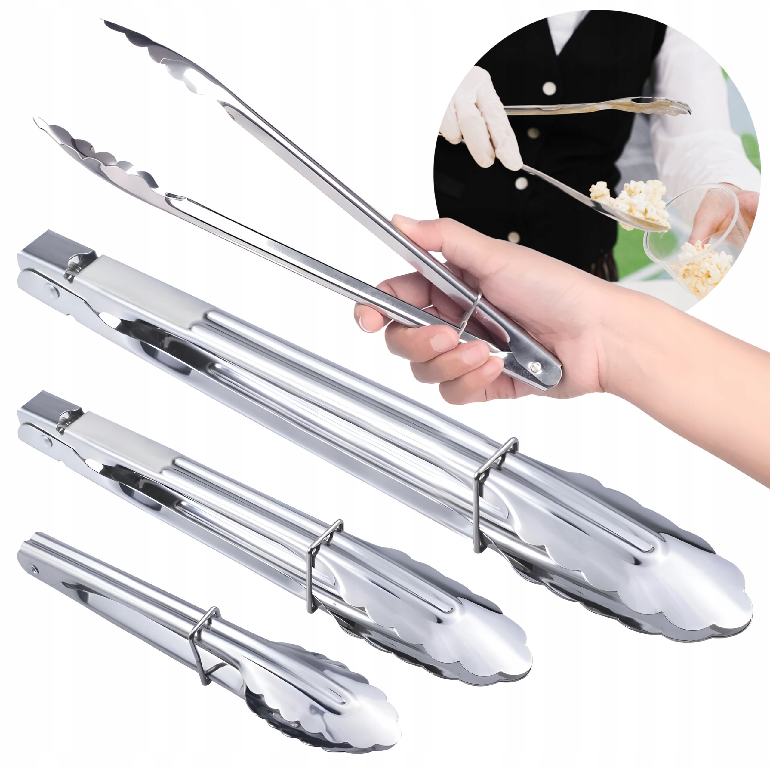 3x SZCZYPCE KUCHENNE SZCZYPCE DO GRILLA METALOWE RUSZTU STALOWE DŁUGIE 3szt