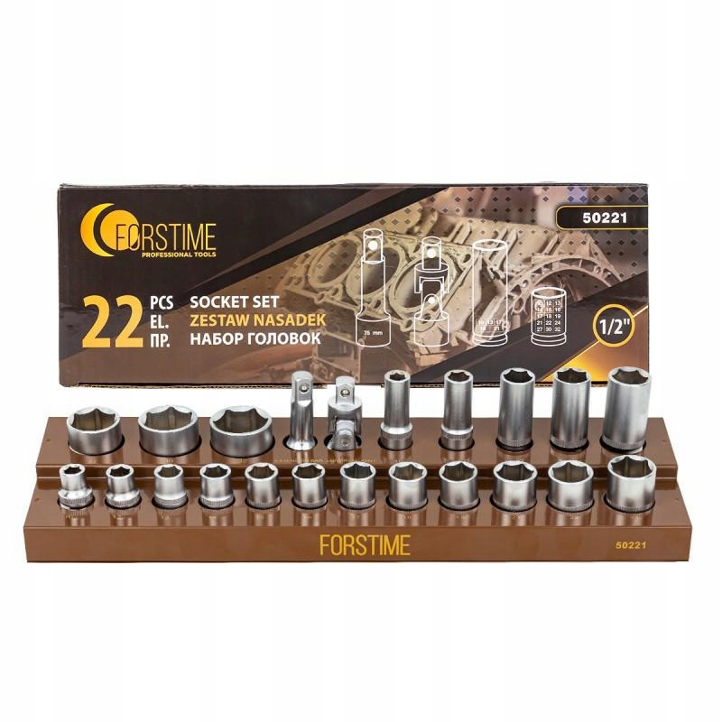 Sada nástavců 1/2" ocel Cr-v 6-hranná 22 ks Forstime